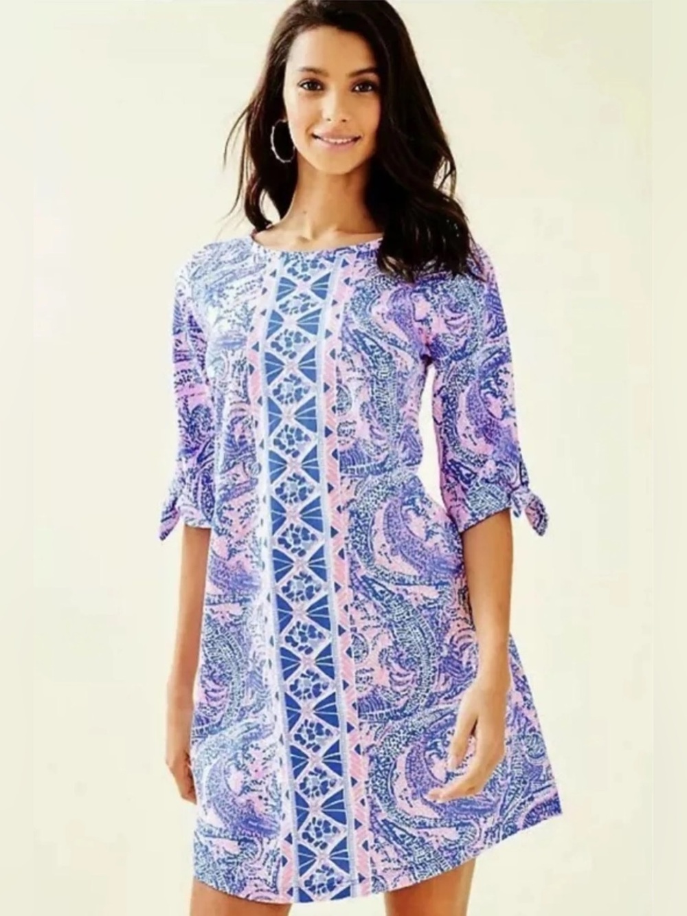 Lilly Pulitzer Preston Tie Sleeve Dress, Coastal Blue Maybe Gator size XL